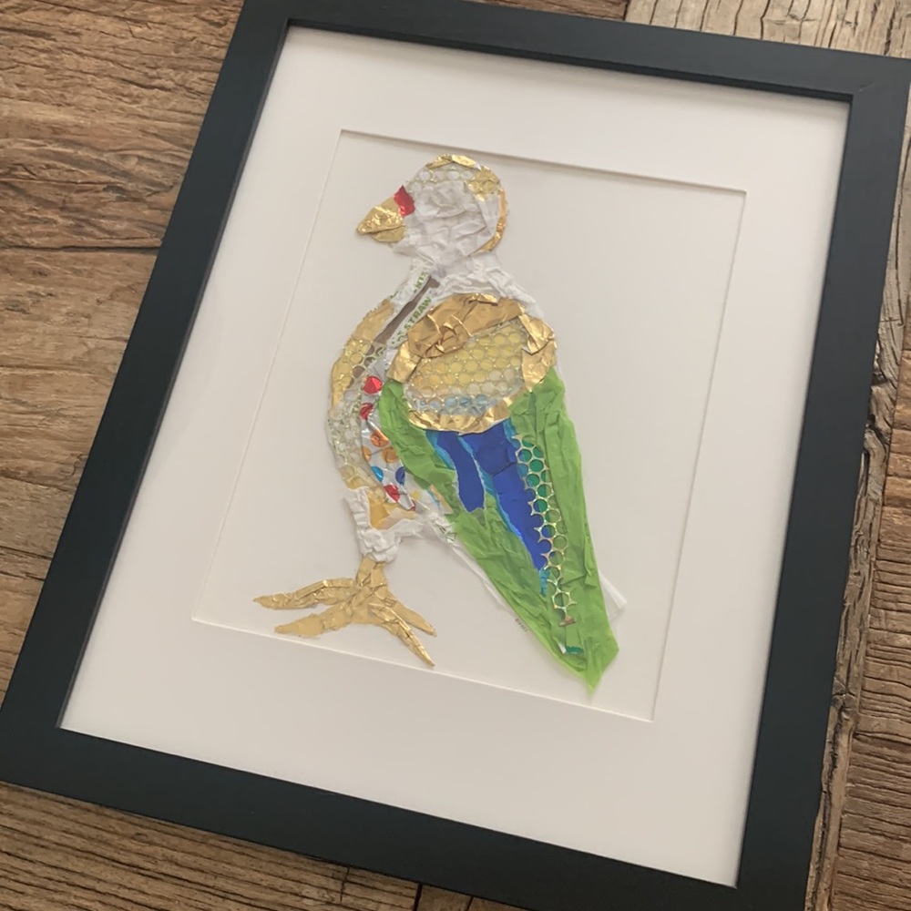 9x12 Signed Original Art Collage on Watercolor Paper - Junk Bird - Weird Art